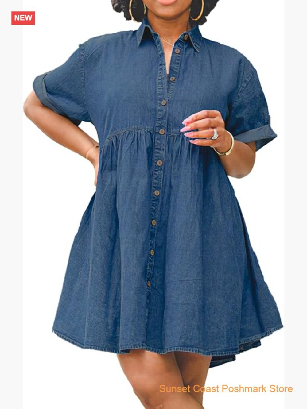 Womens Denim Babydoll Dress Summer Outfit Button Down Ruffle Tiered Short